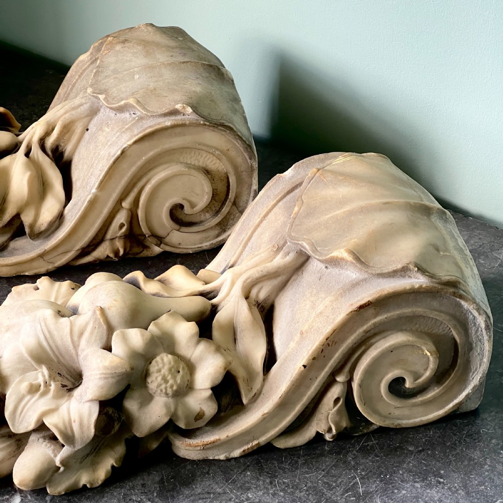 A Pair Of  19Th Century Carved Marble Decorative Corbels  View III