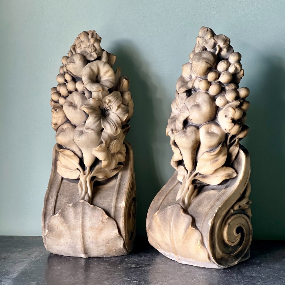 A Pair Of  19Th Century Carved Marble Decorative Corbels  View V