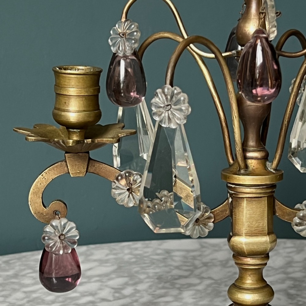 Pair Of Antique Brass And Cut Glass Candelabra View III