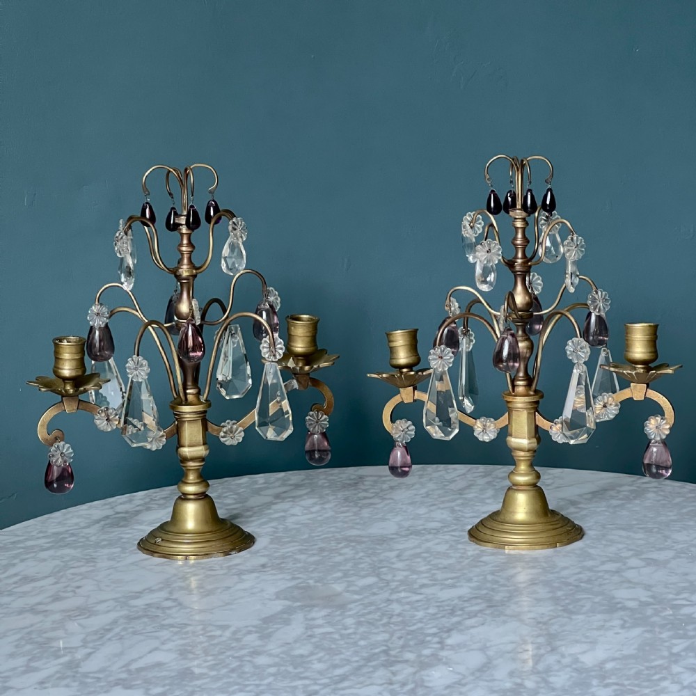 Pair Of Antique Brass And Cut Glass Candelabra View IV