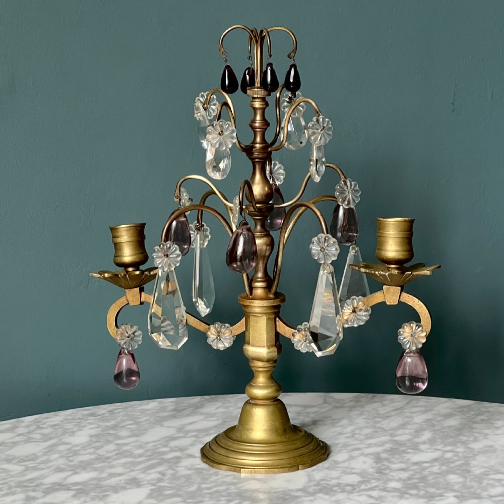 Pair Of Antique Brass And Cut Glass Candelabra View V