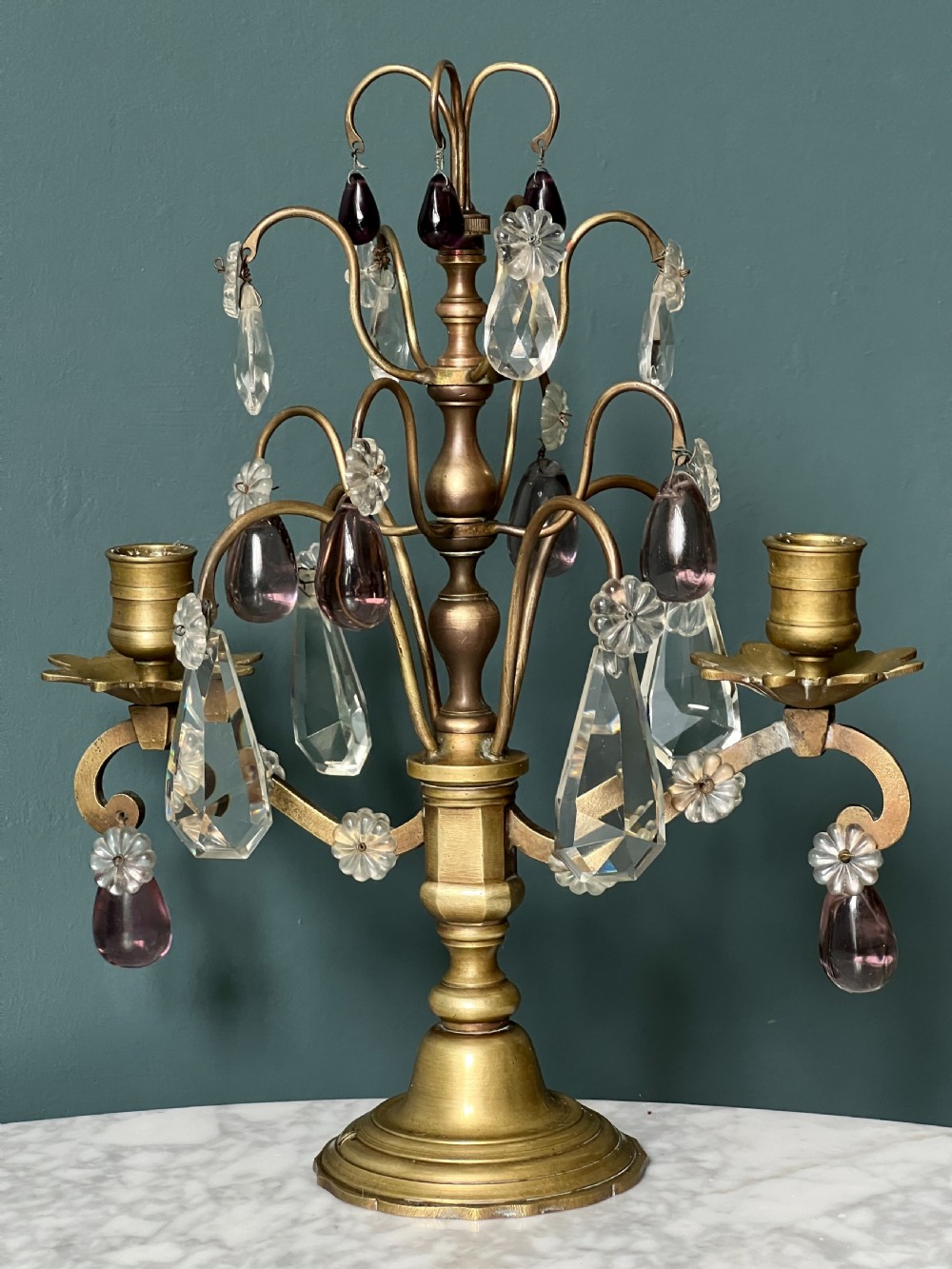 Pair Of Antique Brass And Cut Glass Candelabra View VI