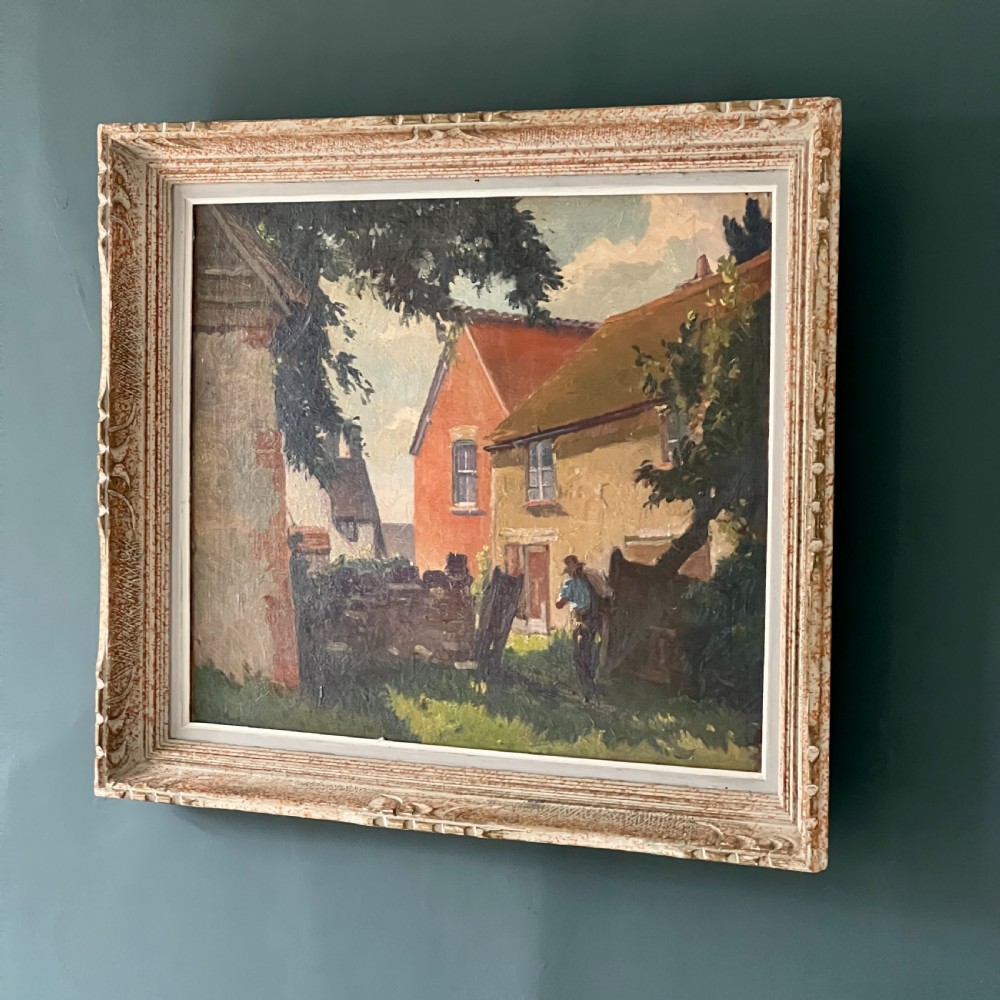 Early C20th Farmworker In Landscape Oil Painting  View II