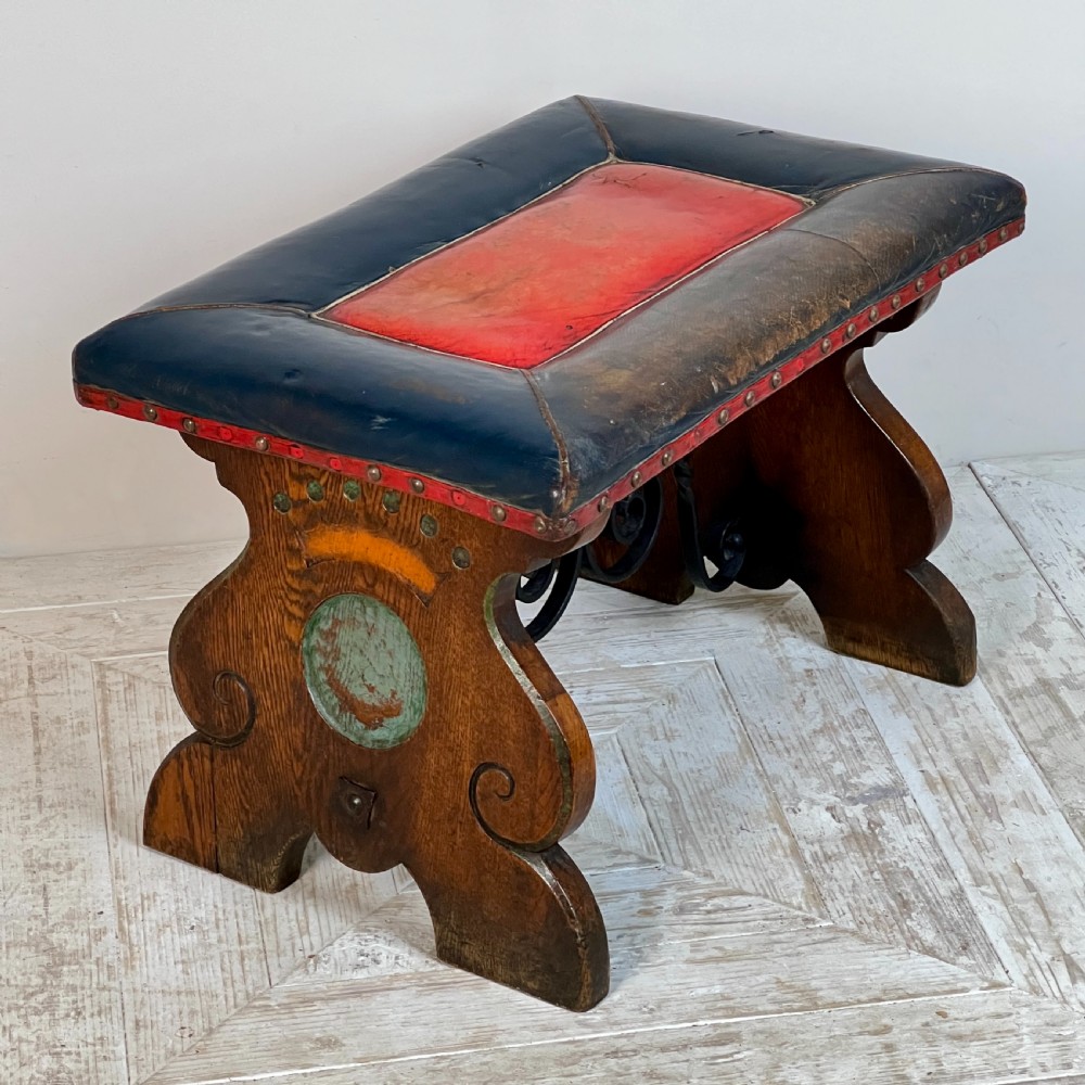 An Arts & Crafts Oak And Leather Stool View VI