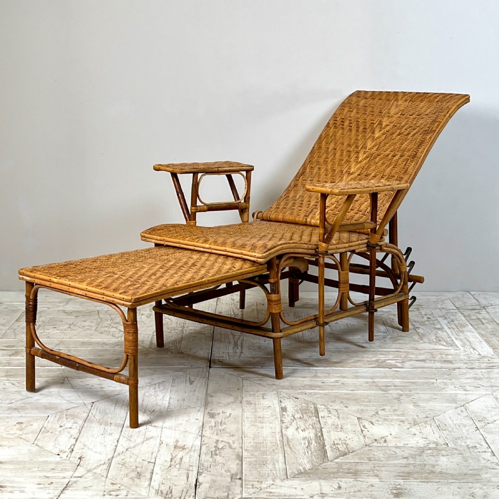 An Art Deco  French Caned Bamboo Steamer Chair 