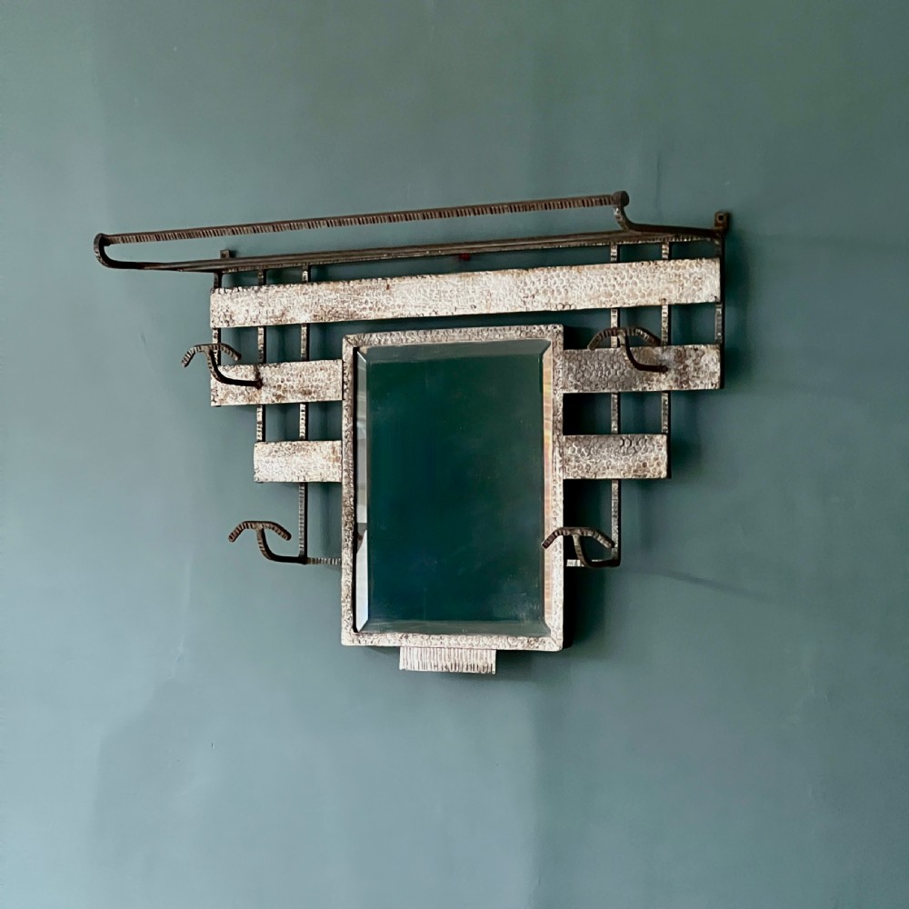 Art Deco Wrought Iron Coat And Luggage Rack Mirror