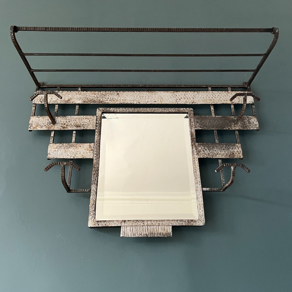Art Deco Wrought Iron Coat And Luggage Rack Mirror View II