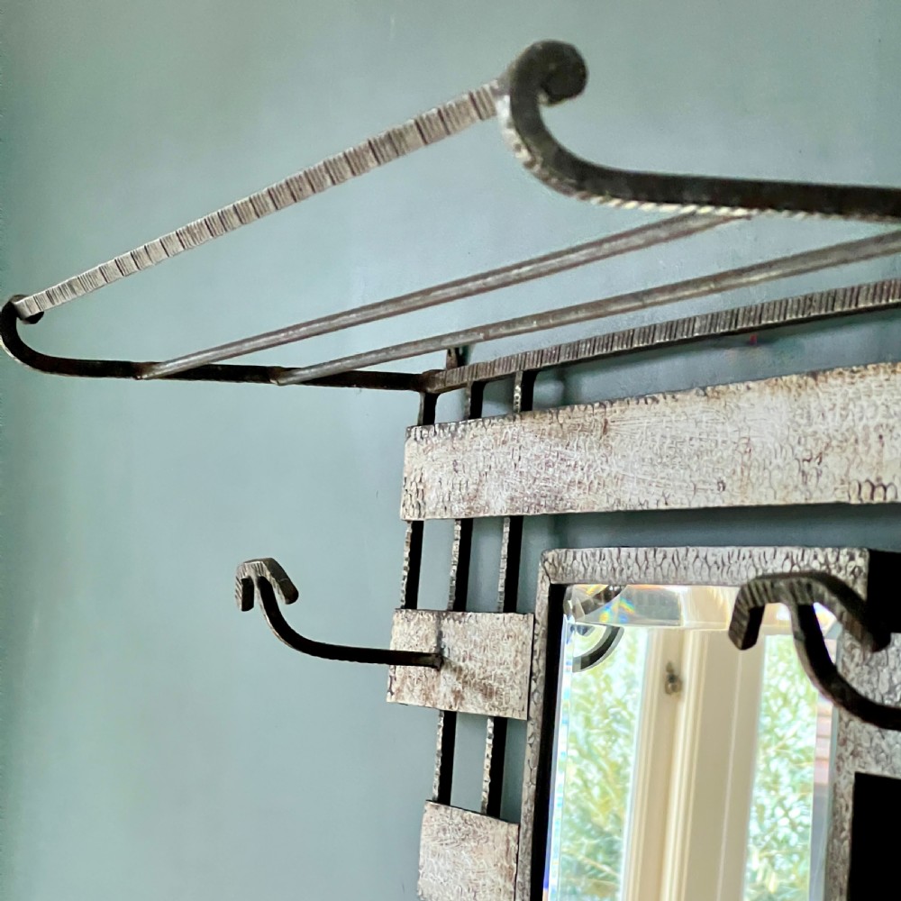 Art Deco Wrought Iron Coat And Luggage Rack Mirror View IV