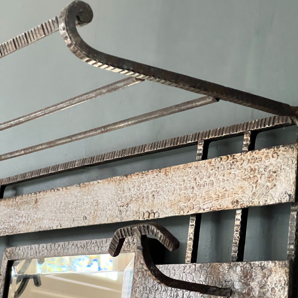 Art Deco Wrought Iron Coat And Luggage Rack Mirror View VI