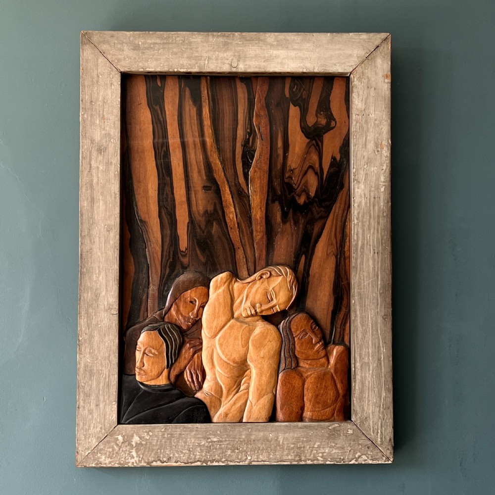 A Rare Carved Wood Plaque By Phyllis 'Pog' Yglesias Circa. 1925