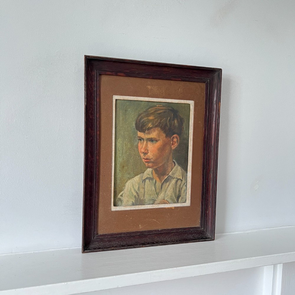 Head Study Of A Boy Oil On Board Circa 1930 View II