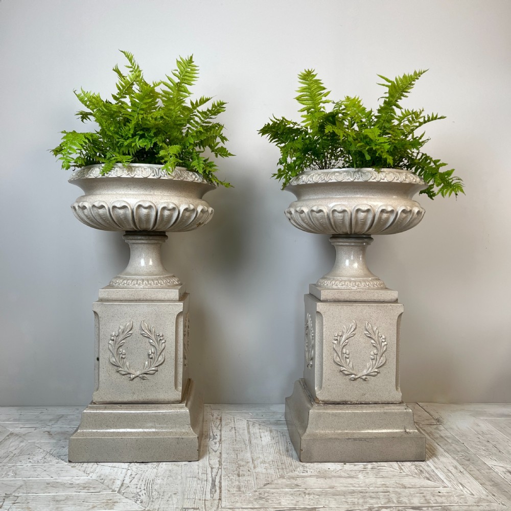 A Rare Pair Of Victorian Salt Glazed Urn Planters