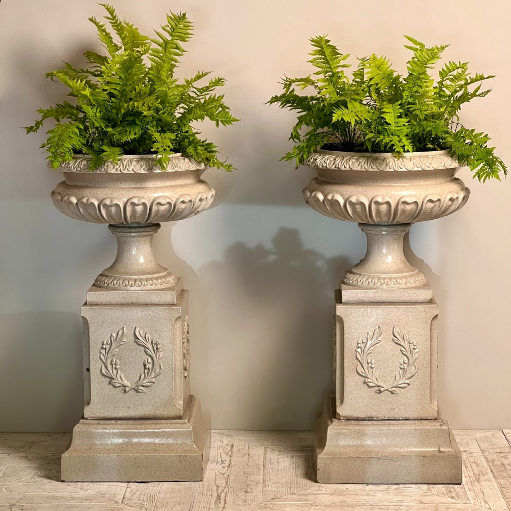 A Rare Pair Of Victorian Salt Glazed Urn Planters View II