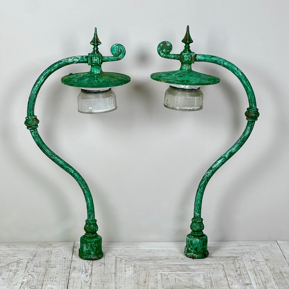 A Large Pair Of Early C20th Swan Neck Street Lamps