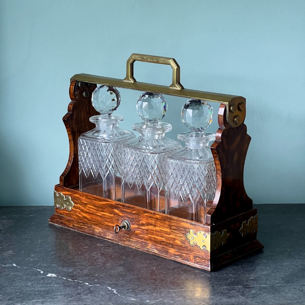 A Mappin And Webb Victorian Oak And Brass Tantalus 1880