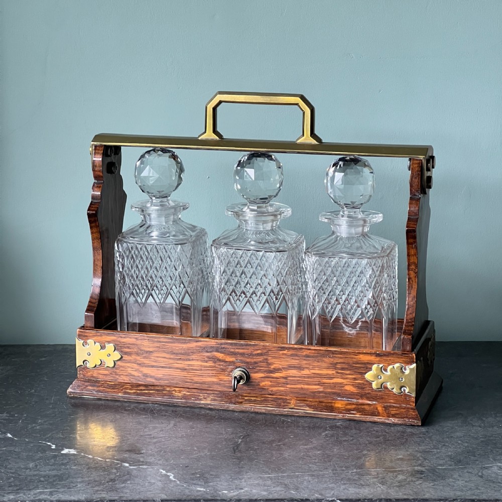 A Mappin And Webb Victorian Oak And Brass Tantalus 1880 View II