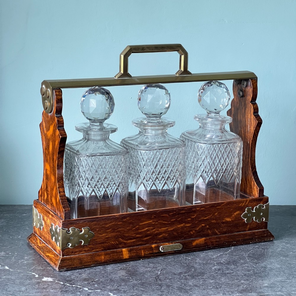 A Mappin And Webb Victorian Oak And Brass Tantalus 1880 View III
