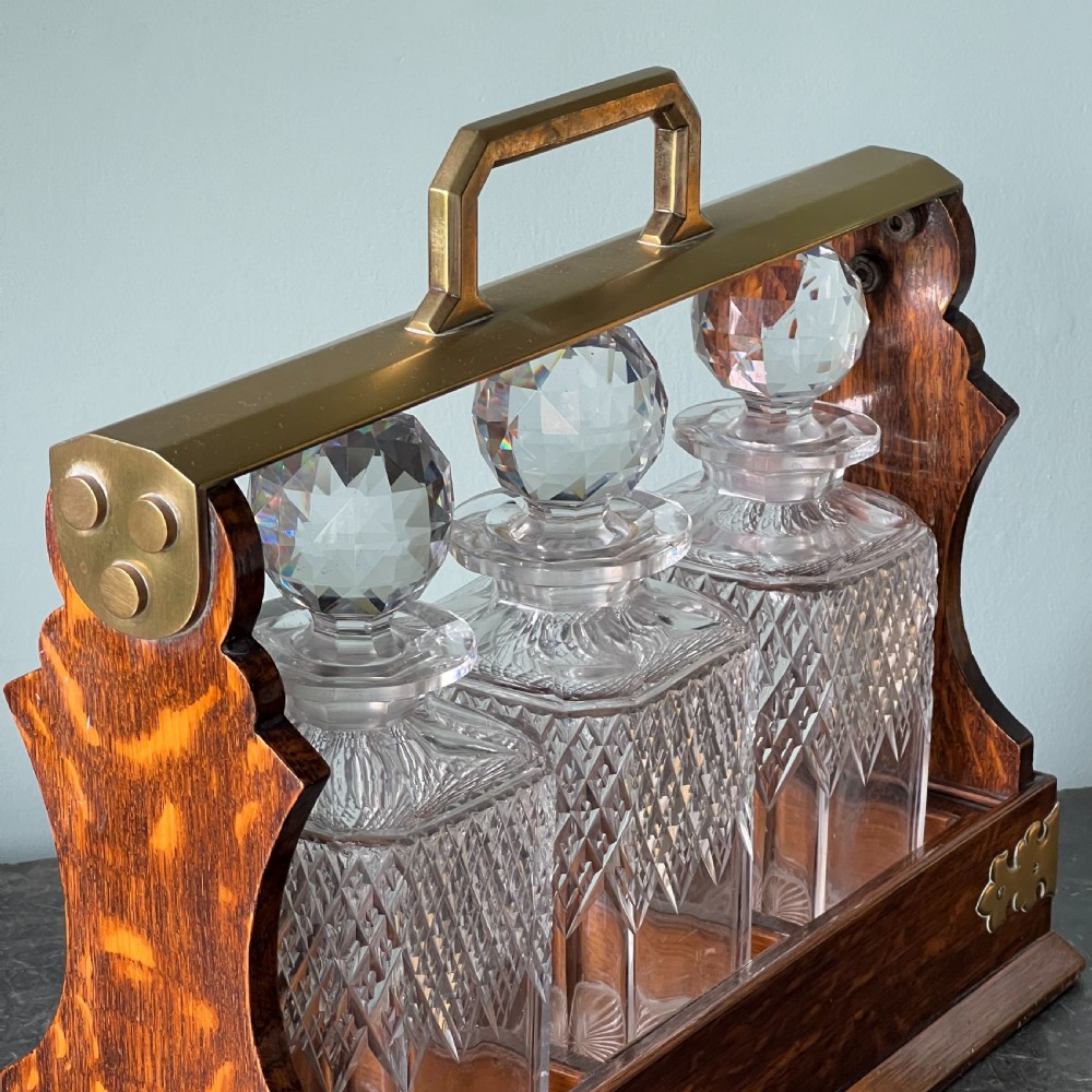 A Mappin And Webb Victorian Oak And Brass Tantalus 1880 View IV