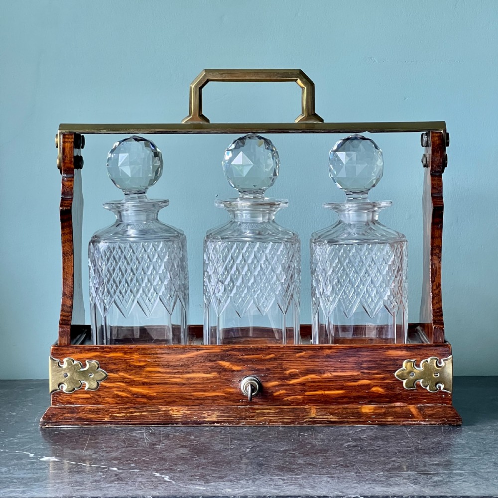 A Mappin And Webb Victorian Oak And Brass Tantalus 1880 View VII