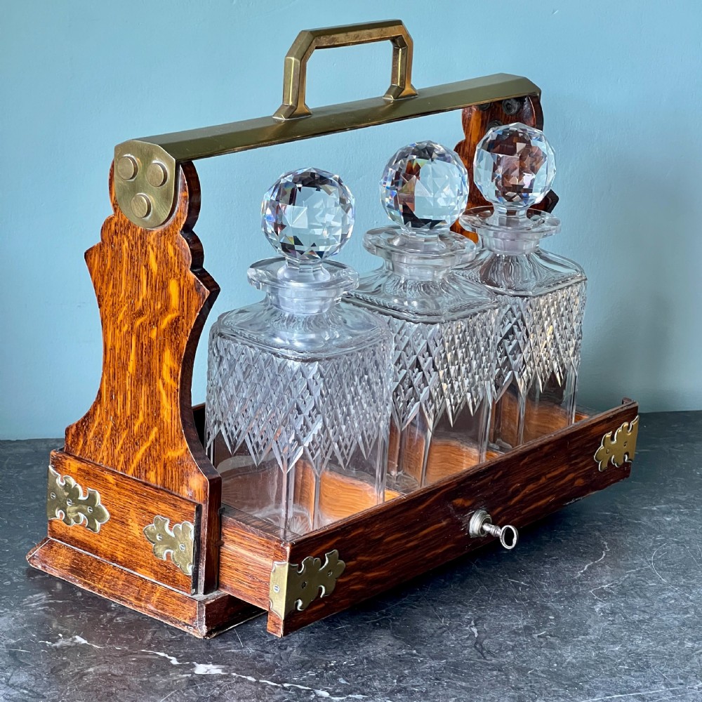 A Mappin And Webb Victorian Oak And Brass Tantalus 1880 View VIII