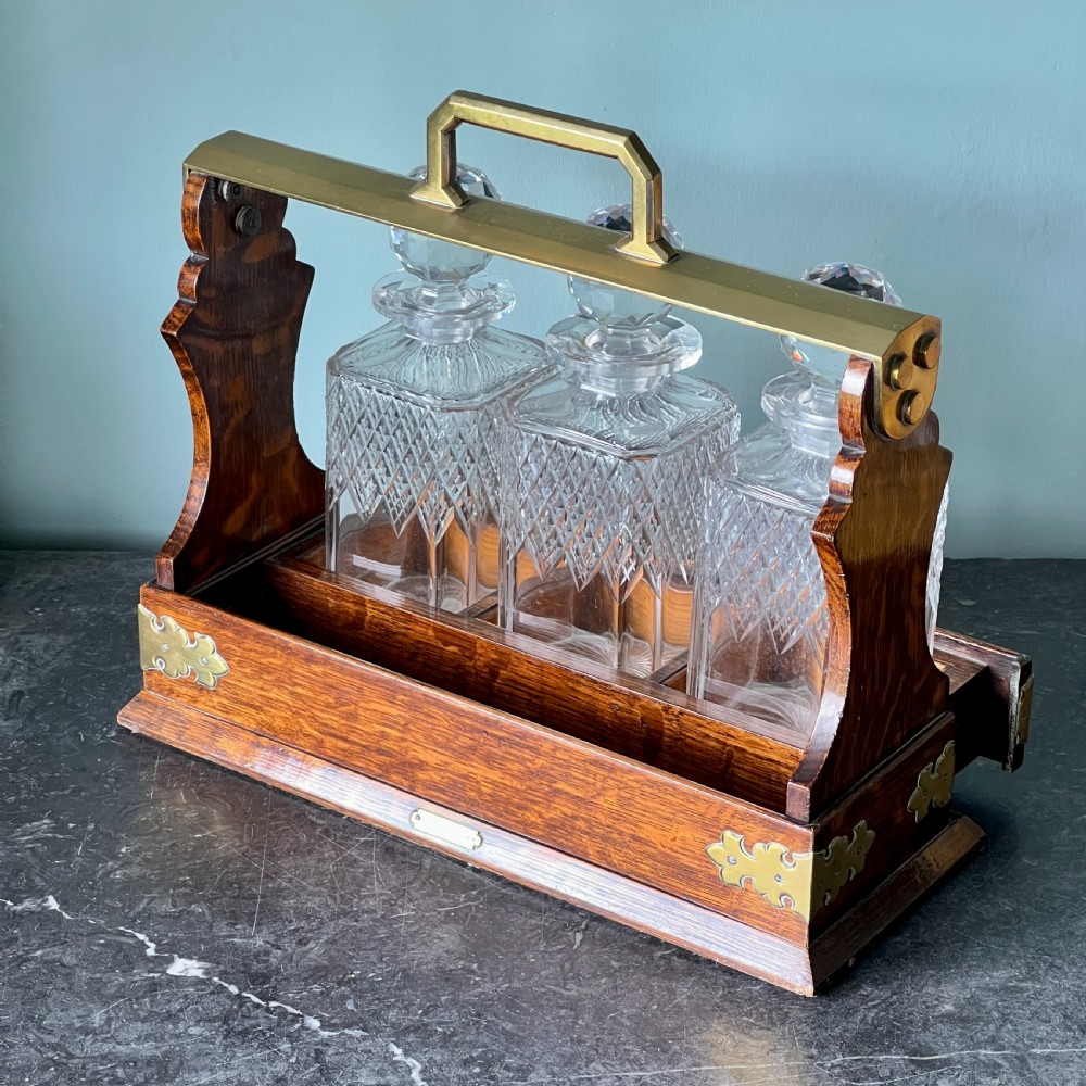 A Mappin And Webb Victorian Oak And Brass Tantalus 1880 View IX