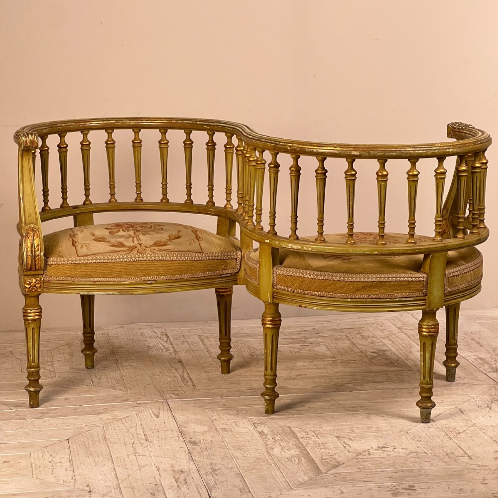French Antique Tapestry Love Or Tête-À-Tête Seat View III