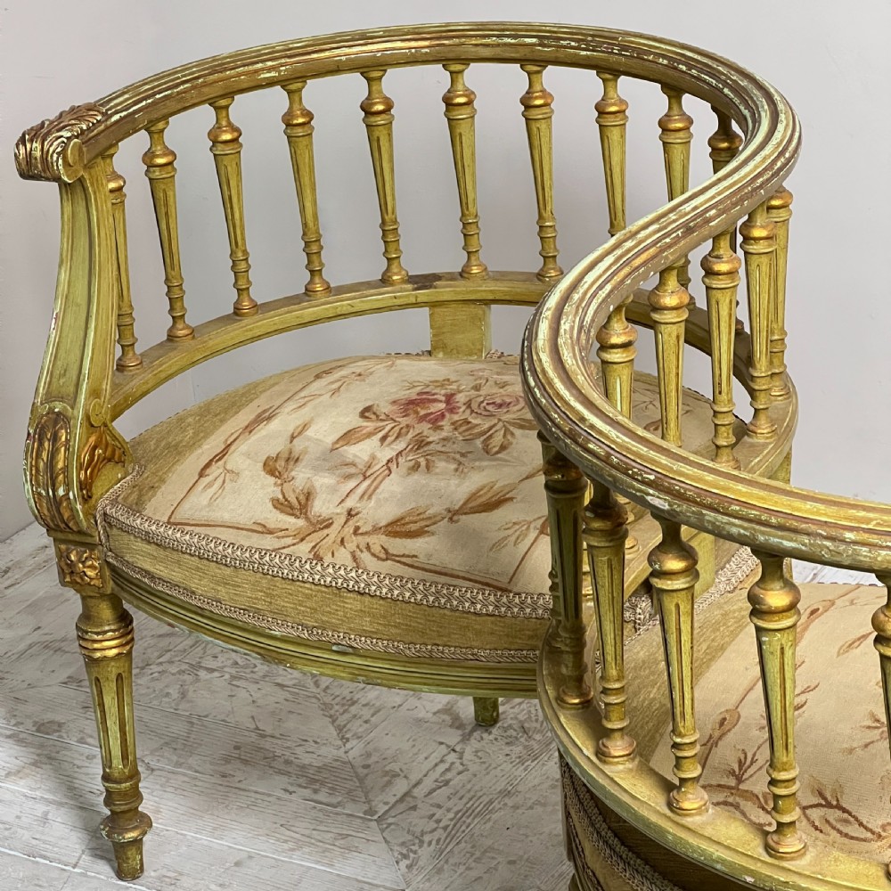 French Antique Tapestry Love Or Tête-À-Tête Seat View IV