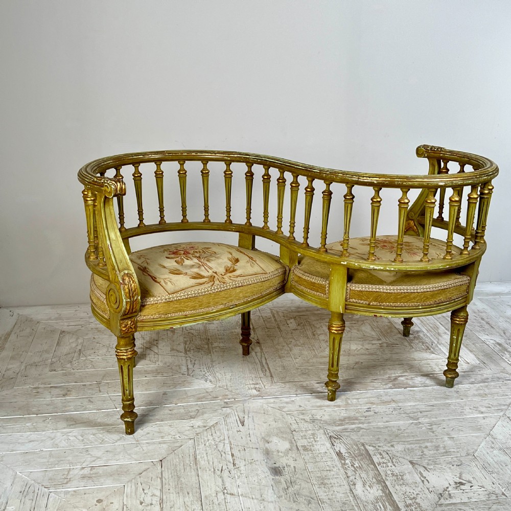 French Antique Tapestry Love Or Tête-À-Tête Seat View V