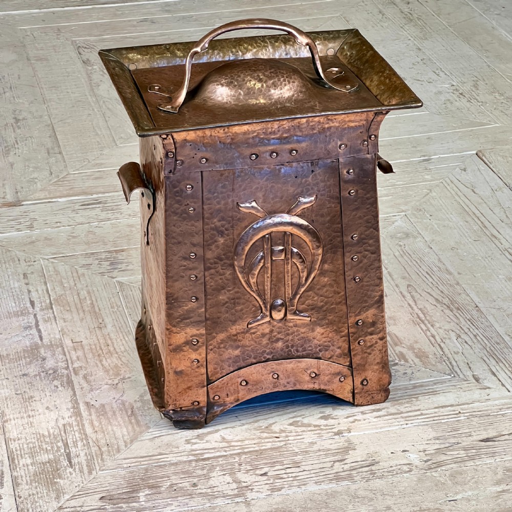Arts & Crafts William Soutter & Sons Copper Coal, Kindling Or Log Box View V