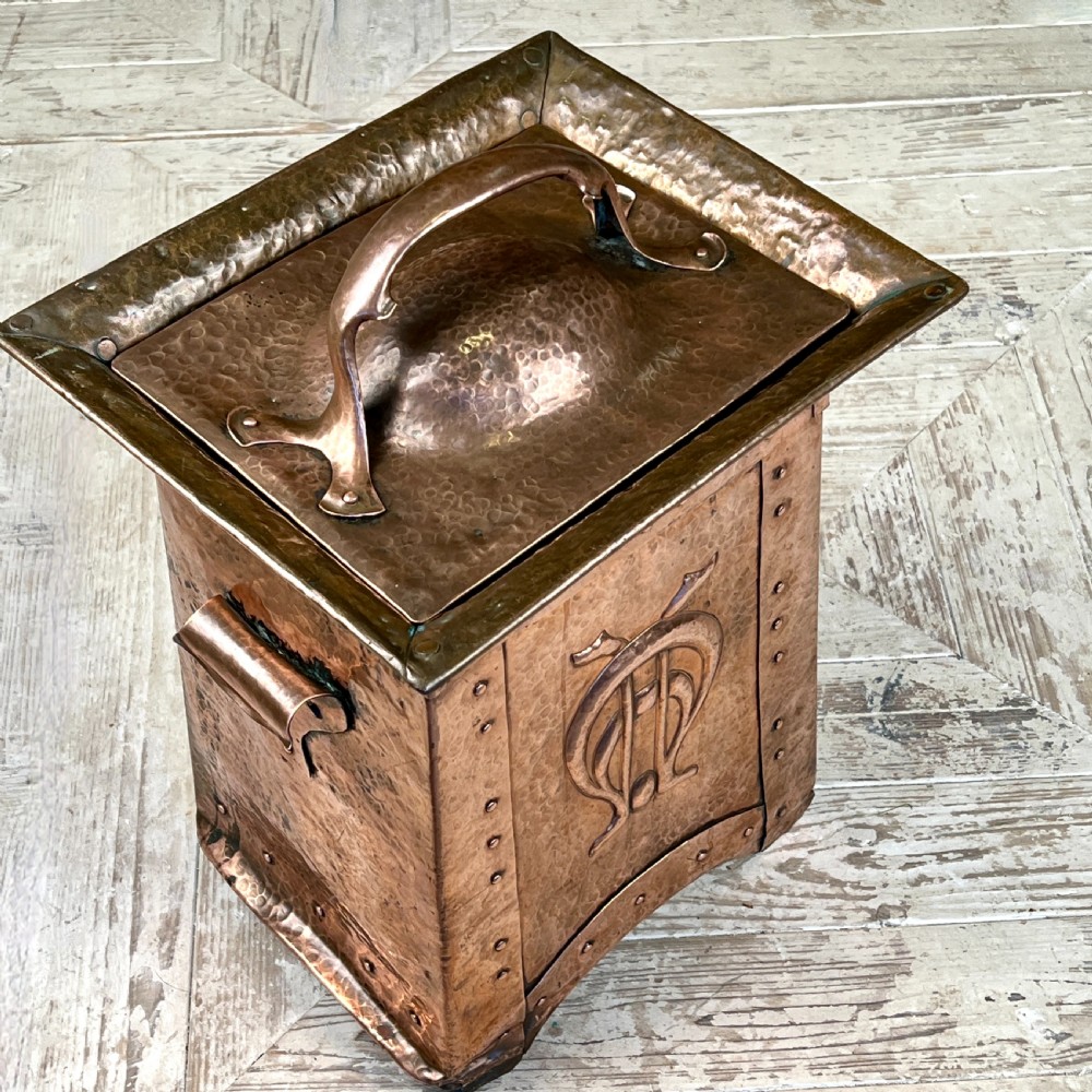 Arts & Crafts William Soutter & Sons Copper Coal, Kindling Or Log Box View VIII