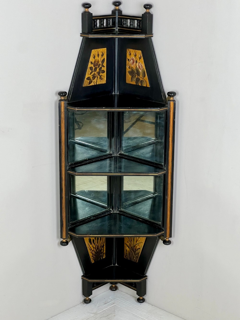 Late C19th Aesthetic Movement Ebonised And Mirrored Corner Shelf