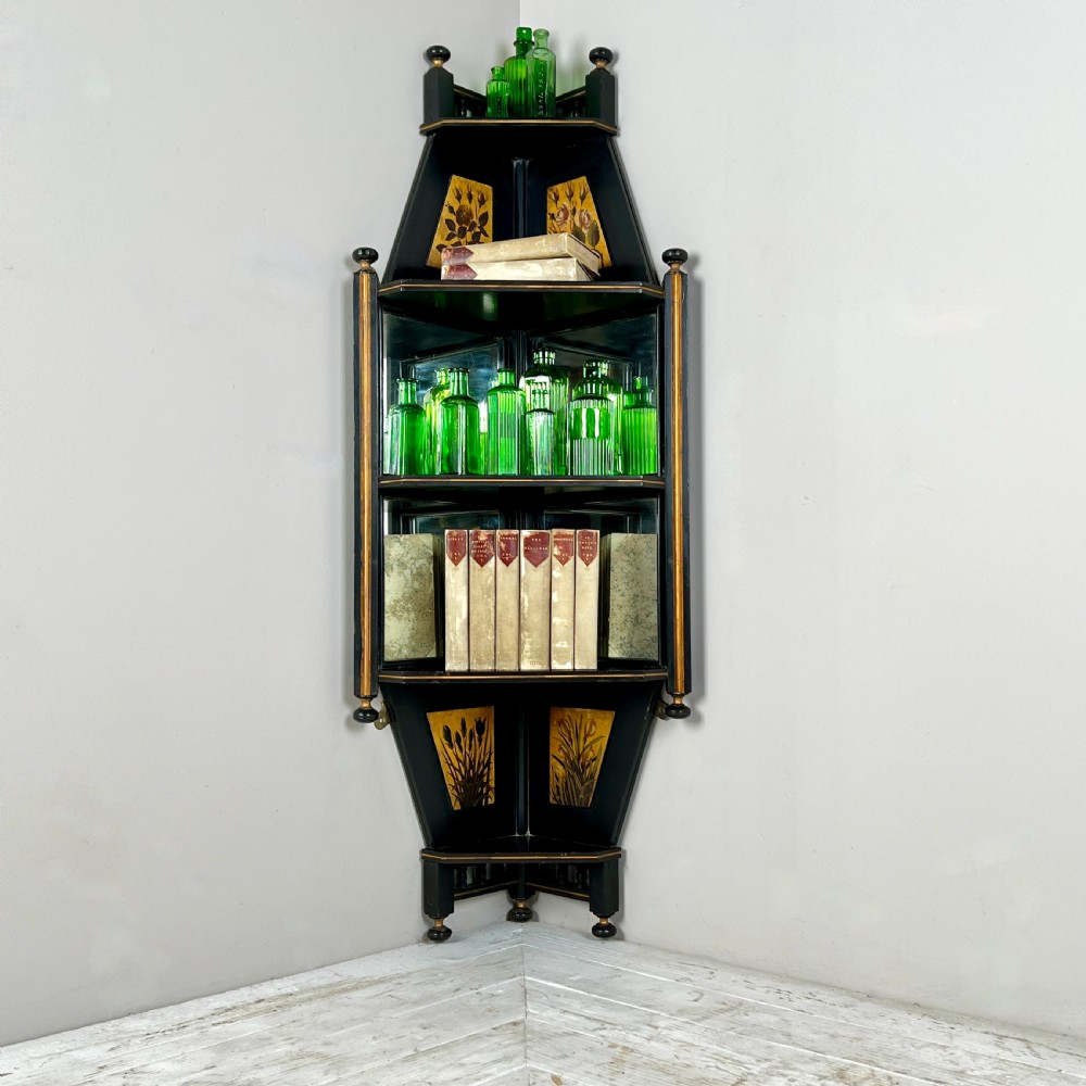 Late C19th Aesthetic Movement Ebonised And Mirrored Corner Shelf View II