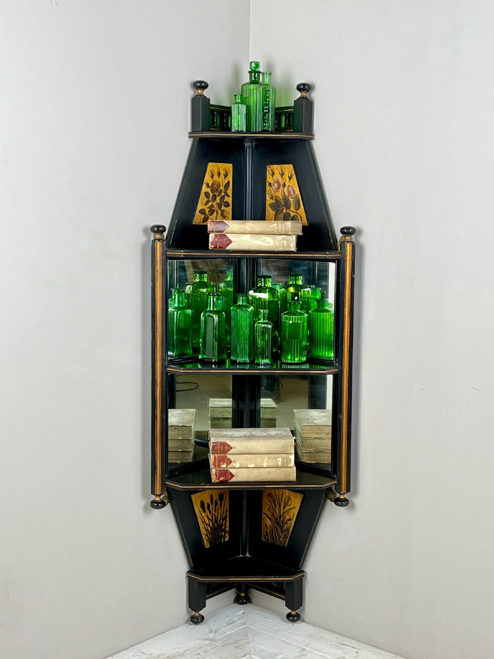 Late C19th Aesthetic Movement Ebonised And Mirrored Corner Shelf View III