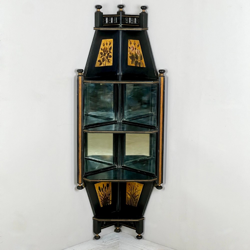 Late C19th Aesthetic Movement Ebonised And Mirrored Corner Shelf View IV