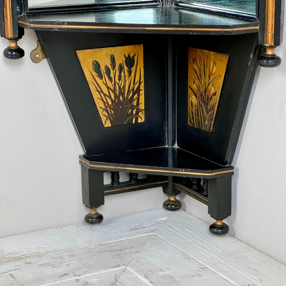 Late C19th Aesthetic Movement Ebonised And Mirrored Corner Shelf View VI