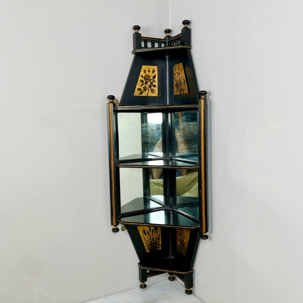 Late C19th Aesthetic Movement Ebonised And Mirrored Corner Shelf View VII