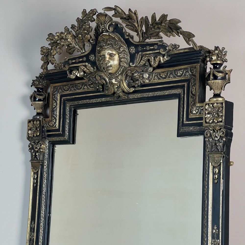 Large Antique French Ebonised & Silver Gilt Floor Or Overmantel Mirror View IV