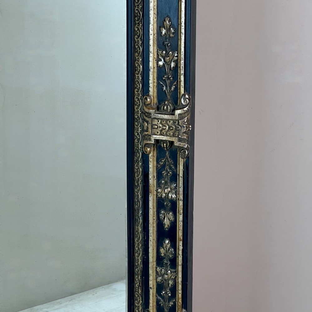 Large Antique French Ebonised & Silver Gilt Floor Or Overmantel Mirror View VI