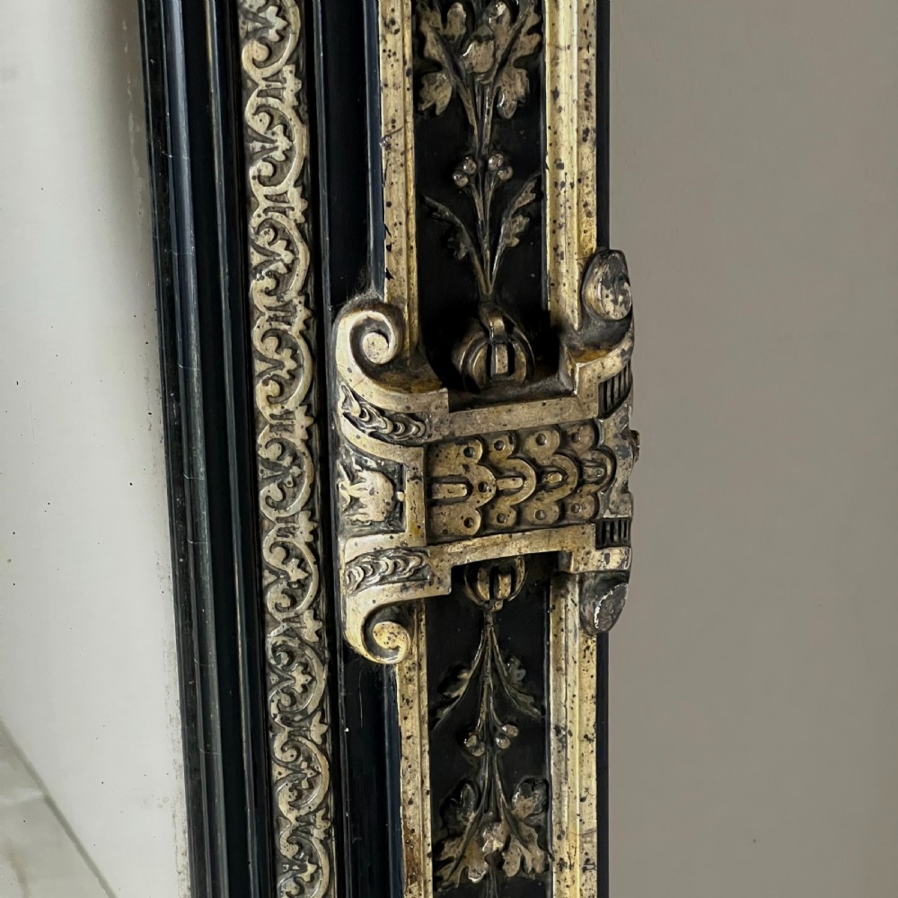 Large Antique French Ebonised & Silver Gilt Floor Or Overmantel Mirror View VII