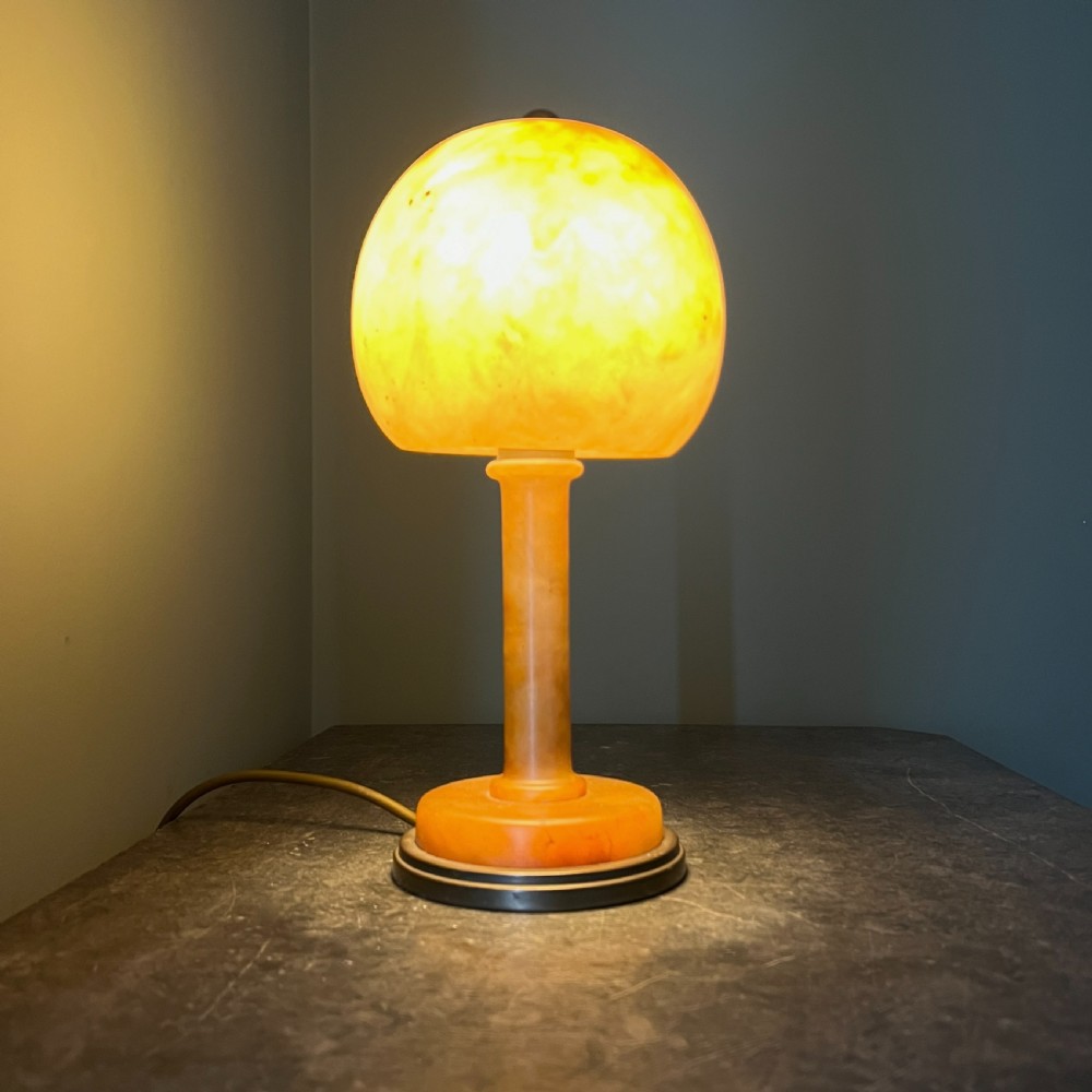 Art Deco Marble Effect Glass And Brass Table Lamp View V