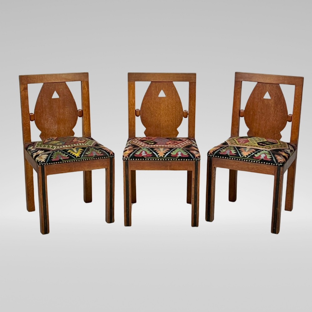 A Set Of Six Oak Art Deco And Kilim Dining Chairs View II