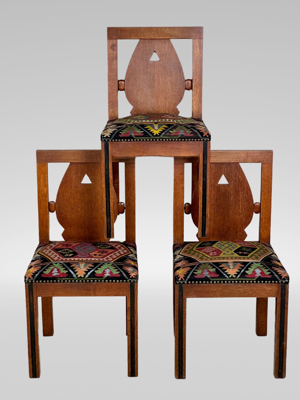 A Set Of Six Oak Art Deco And Kilim Dining Chairs View IV