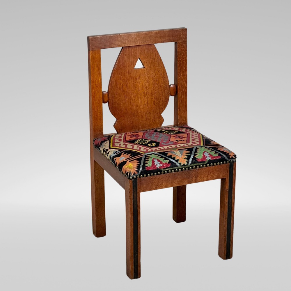 A Set Of Six Oak Art Deco And Kilim Dining Chairs View V