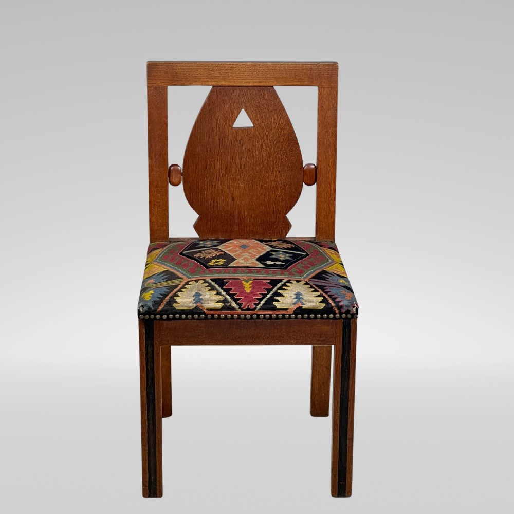 A Set Of Six Oak Art Deco And Kilim Dining Chairs View VII