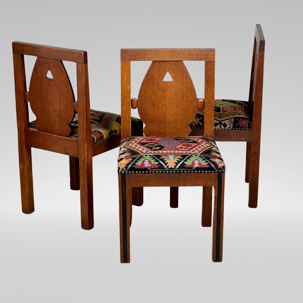 A Set Of Six Oak Art Deco And Kilim Dining Chairs View VIII