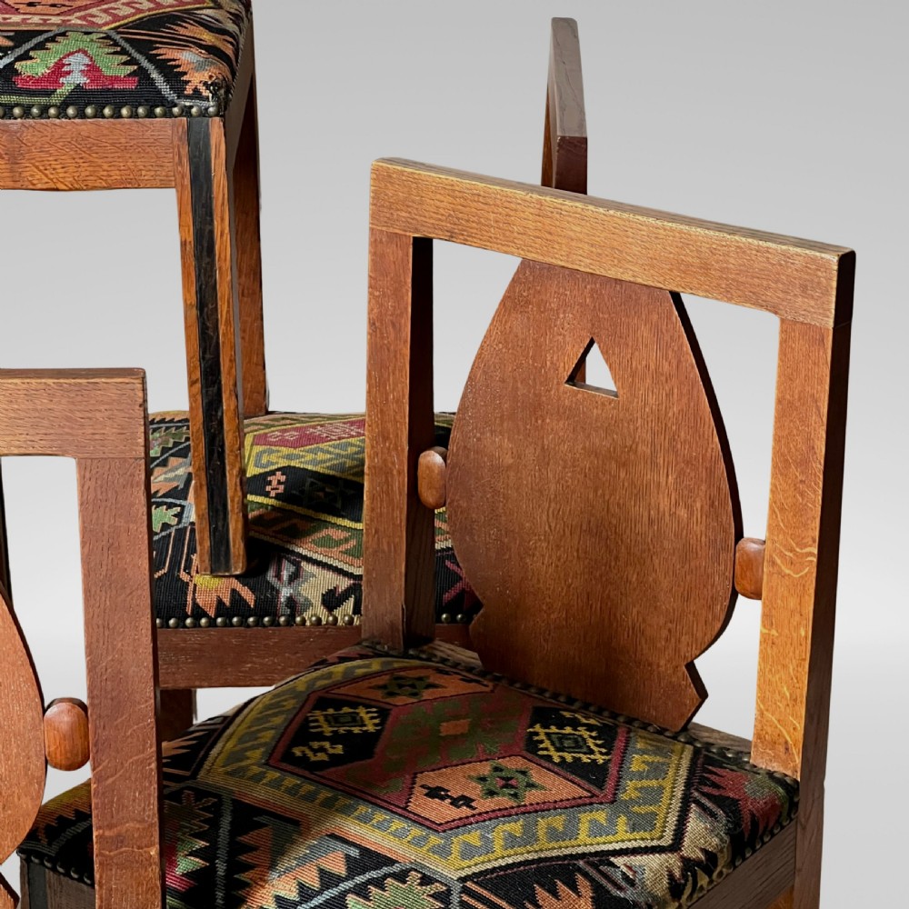 A Set Of Six Oak Art Deco And Kilim Dining Chairs View IX