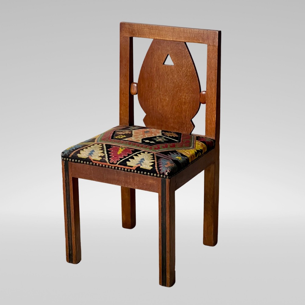 A Set Of Six Oak Art Deco And Kilim Dining Chairs View X