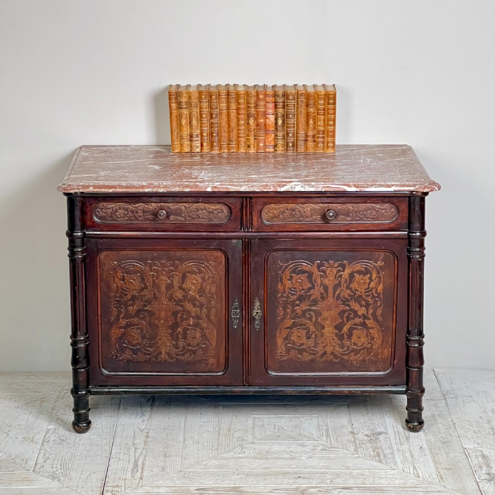 French Antique Marble Topped And Leathered Washstand View II