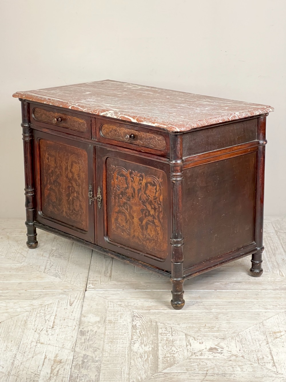 French Antique Marble Topped And Leathered Washstand View IV
