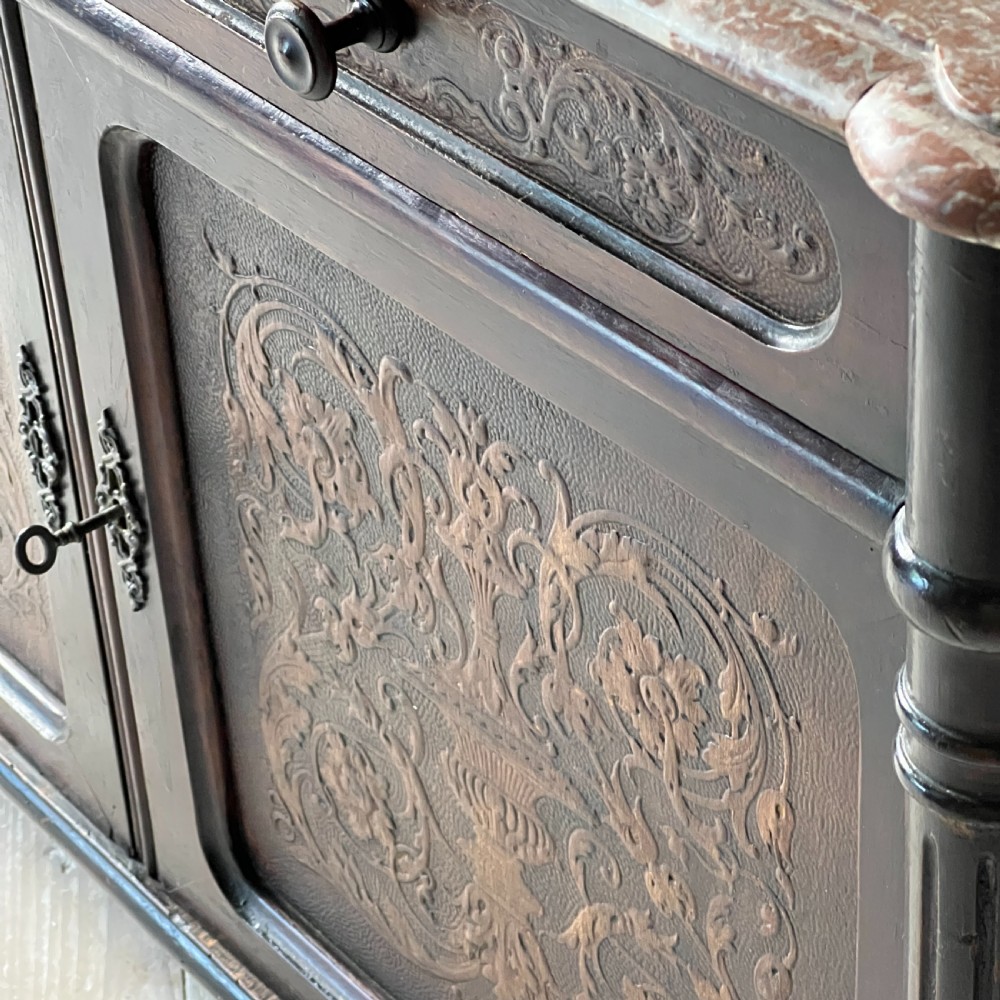 French Antique Marble Topped And Leathered Washstand View V